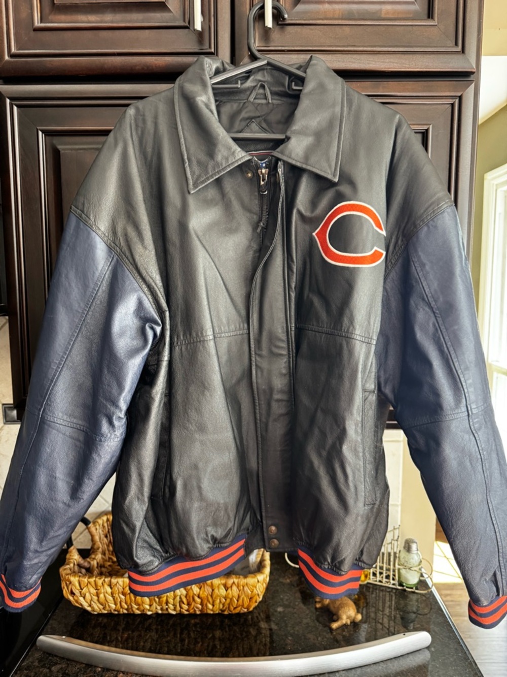 Chicago Bears Black & Navy Leather Jacket with Team C Patch